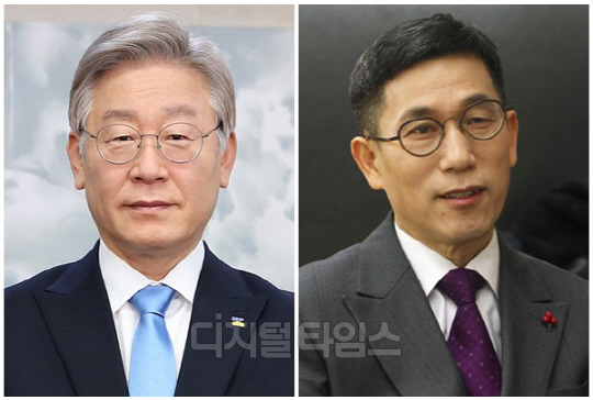 이재명(왼쪽) 더불어민주당 대표와 진중권 광운대학교 특임교수. <디지털타임스 DB>